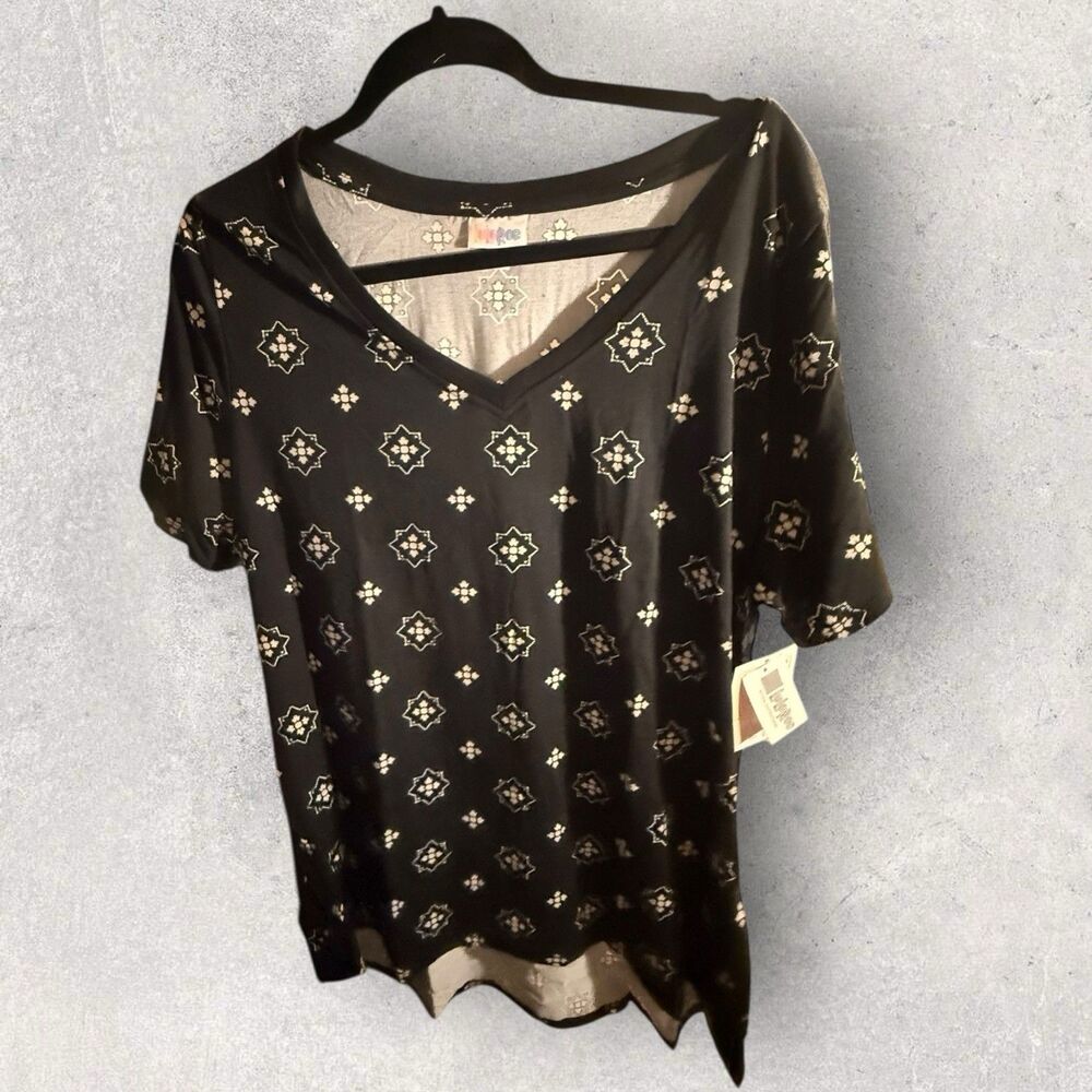 LuLaRoe Christy T - NWT- 2XL-Solid Black With White Geometric Print-HTF Unicorn